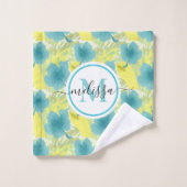 黄色と青のモノグラムフローラ  バスタオルセット (ウォッシュタオル)