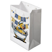 黄色と青のラバーダック男の子の赤ちゃんシャワー ミディアムペーパーバッグ (正面アングル)