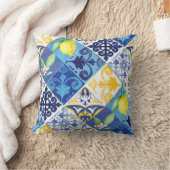 黄色と青のレモンフローラ枕。シチリア人 クッション (ブランケット)