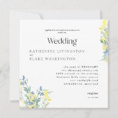 黄色と青のワイルドフラワーズスクエア結婚ズ 招待状 (正面)