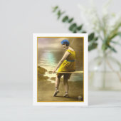 黄色と青の入浴美しい ポストカード (スタンド正面)