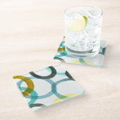 黄色と青の円を連動 ガラスコースター (アングル)