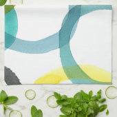 黄色と青の円を連動 キッチンタオル (折り畳み)