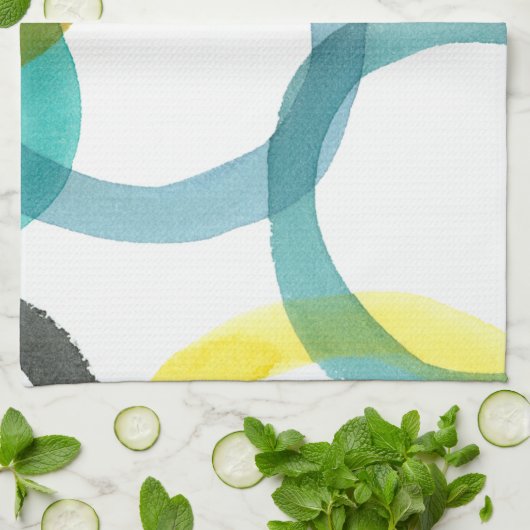 黄色と青の円を連動 キッチンタオル (折り畳み)