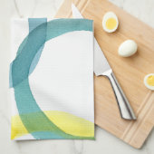 黄色と青の円を連動 キッチンタオル (四つ折り)