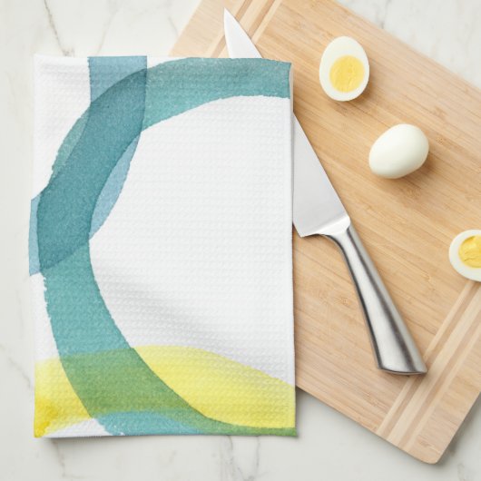黄色と青の円を連動 キッチンタオル (四つ折り)