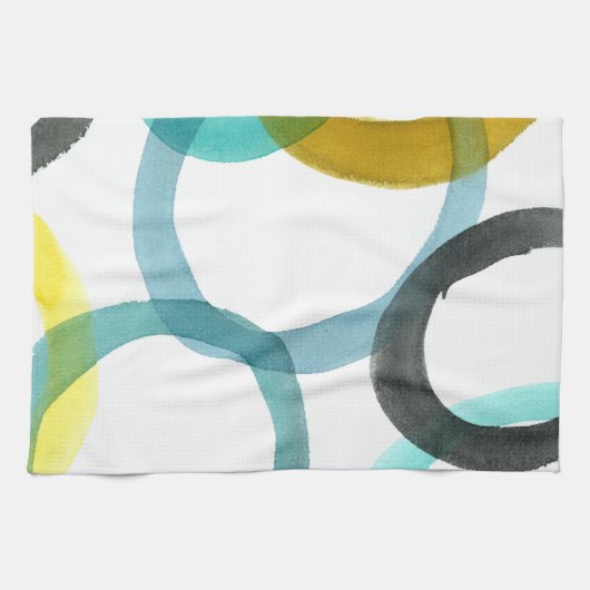 黄色と青の円を連動 キッチンタオル (横)