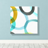 黄色と青の円を連動 キャンバスプリント (インサイチュ (ウッドフロア))