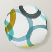 黄色と青の円を連動 ラウンドクッション (裏面)