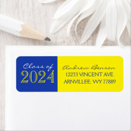 黄色と青の卒業差出人住所ラベル ラベル