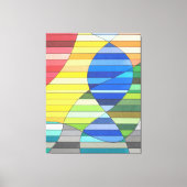 黄色と青の形のストライプ抽象画 キャンバスプリント (正面)