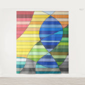 黄色と青の形のストライプ抽象画 タペストリー (正面)