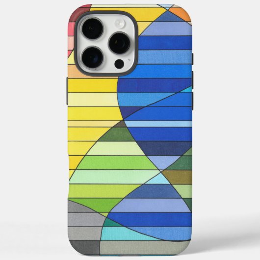 黄色と青の形のストライプ抽象画 Case-Mate iPhoneケース (裏面)