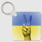 黄色と青の手の平和のサイン キーホルダー (正面)