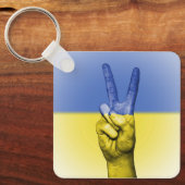 黄色と青の手の平和のサイン キーホルダー (正面)