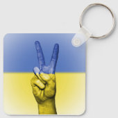 黄色と青の手の平和のサイン キーホルダー (裏面)