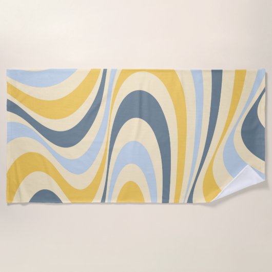 黄色と青の抽象芸術旋回デザイン ビーチタオル (正面)