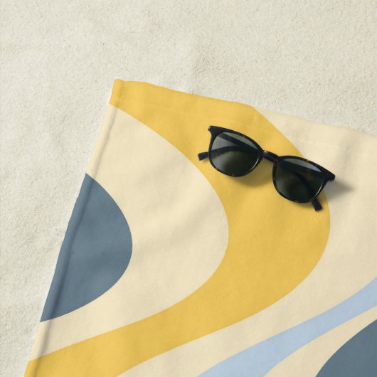 黄色と青の抽象芸術旋回デザイン ビーチタオル (インサイチュ)
