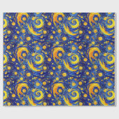 黄色と青の星空の夜モザイクガラスパターン ラッピングペーパー (フラット)