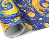 黄色と青の星空の夜モザイクガラスパターン ラッピングペーパー (ロールコーナー)