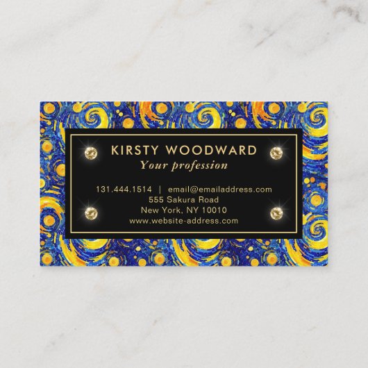 黄色と青の星空の夜モザイクガラスパターン 名刺 (裏面)
