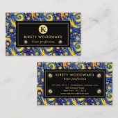 黄色と青の星空の夜モザイクガラスパターン 名刺 (正面/裏面)