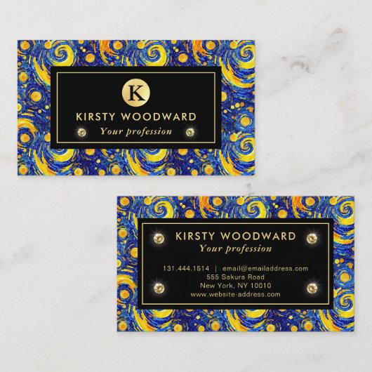 黄色と青の星空の夜モザイクガラスパターン 名刺 (正面/裏面)