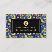 黄色と青の星空の夜モザイクガラスパターン 名刺 (正面)