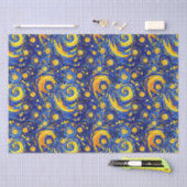 黄色と青の星空の夜モザイクガラスパターン 薄葉紙 (クラフト)