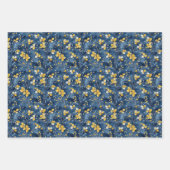 黄色と青の枝と花 ラッピングペーパーシート (正面2)