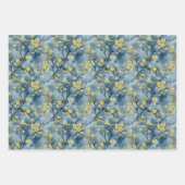 黄色と青の枝と花 ラッピングペーパーシート (正面)