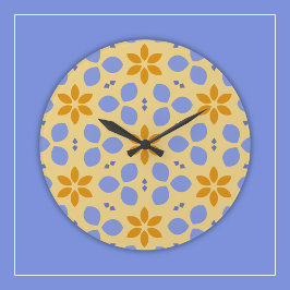 黄色と青の植物花をフローラにガーリー付ける ラージ壁時計