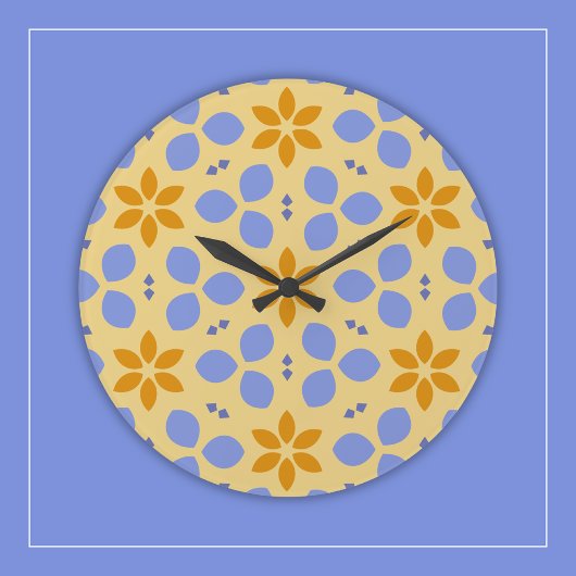 黄色と青の植物花をフローラにガーリー付ける ラージ壁時計