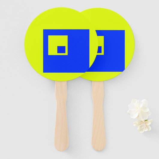 黄色と青の正方形 ハンドファン (正面&裏面)