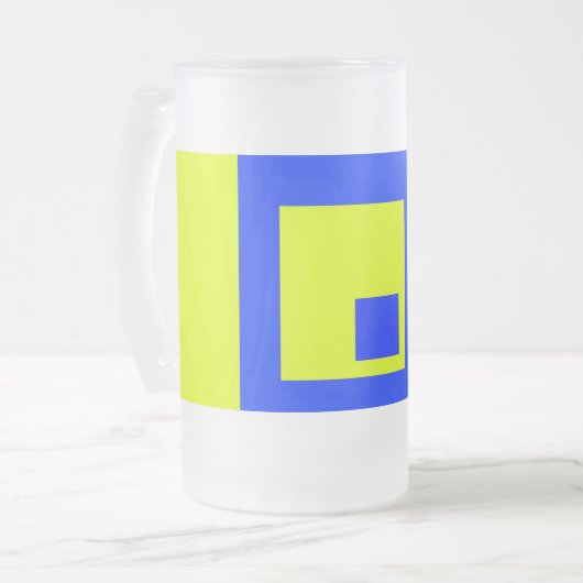 黄色と青の正方形 フロストグラスビールジョッキ (正面左)