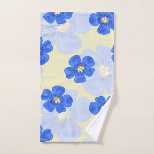 黄色と青の水色フローラモノグラムセット バスタオルセット (ハンドタオル)