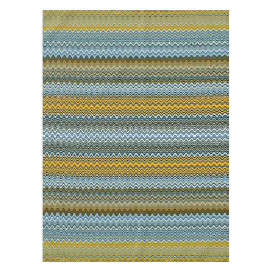 黄色と青の波ストライプ線 テーブルクロス (正面)