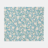 黄色と青の渦巻く花 フリースブランケット (正面(横))