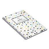 黄色と青の紙吹雪ドットのパターパーソナライズされたン ノートブック (右側)