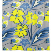 黄色と青の花とキラキラ。 シャワーカーテン (正面)