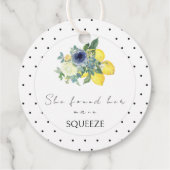 黄色と青の花柄のレモン ウェディングシャワーのお礼 フェイバータグ (裏面)