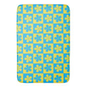 黄色と青の花柄チェックボード バスマット (正面縦)