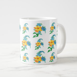 黄色と青の花 ジャンボコーヒーマグカップ