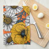 黄色と青の草原 キッチンタオル (四つ折り)