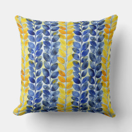 黄色と青の葉 クッション