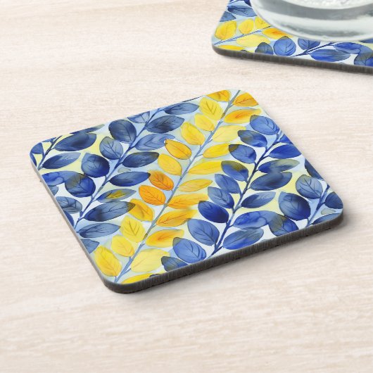 黄色と青の葉 コースター (左側)