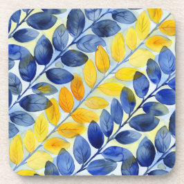 黄色と青の葉 コースター