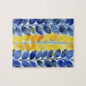 黄色と青の葉 ジグソーパズル (横)