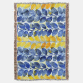 黄色と青の葉 スローブランケット (正面縦)