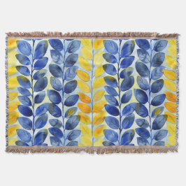 黄色と青の葉 スローブランケット